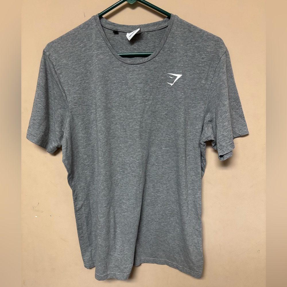 Gymshark Men's Grey Crew Neck Performance Tee with White Logo